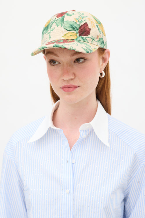 Gucci Beige 
Multicolour Linen Floral Baseball Hat