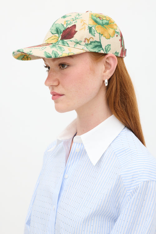 Gucci Beige 
Multicolour Linen Floral Baseball Hat