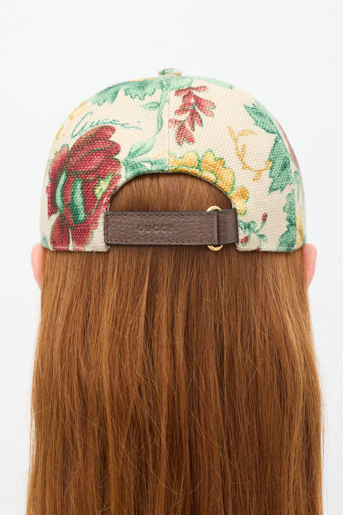 Gucci Beige 
Multicolour Linen Floral Baseball Hat