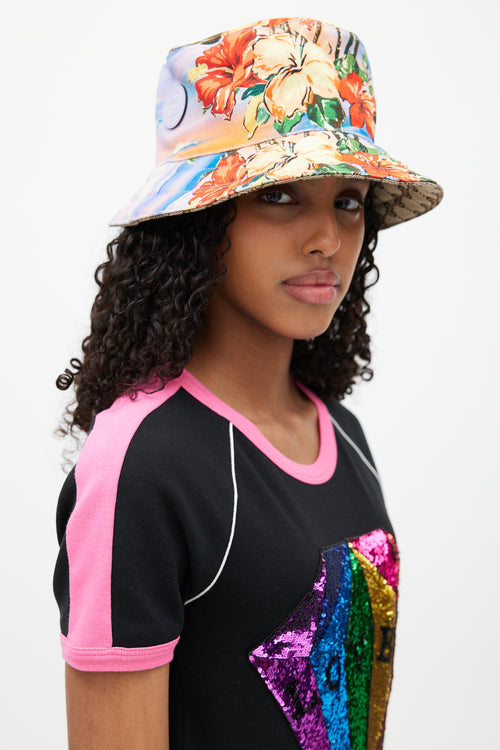 Gucci Beige 
Multicolour Reversible Floral Monogram Bucket Hat