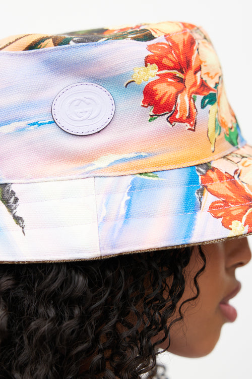 Gucci Beige 
Multicolour Reversible Floral Monogram Bucket Hat