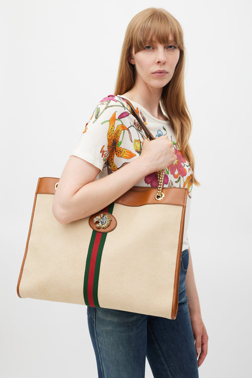 Gucci Beige 
Multicolour Striped Rajah Tote