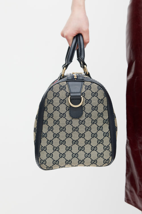 Gucci Brown 
Navy Monogram Boston Webbed Bag