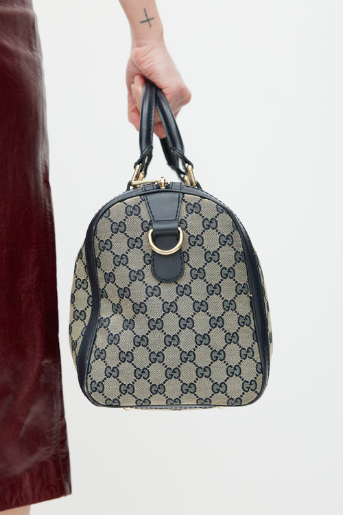 Gucci Brown 
Navy Monogram Boston Webbed Bag