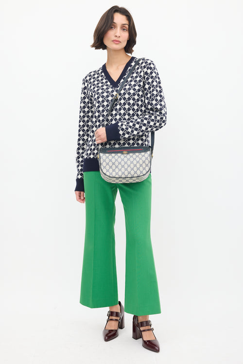 Gucci Beige 
Navy Monogram Ophidia Crossbody Bag