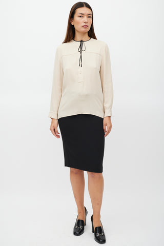 Gucci Beige Silk Half Button Up Top