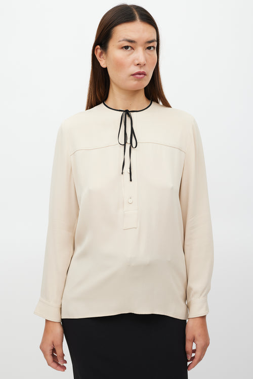 Gucci Beige Silk Half Button Up Top