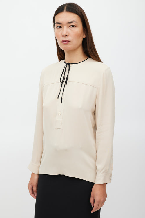 Gucci Beige Silk Half Button Up Top