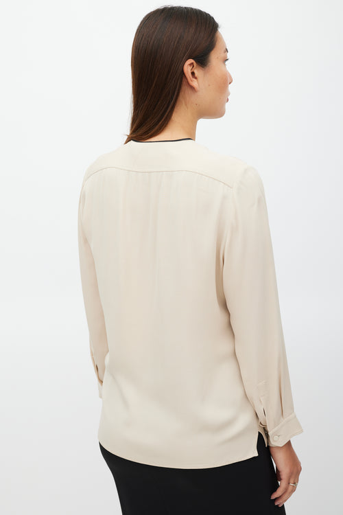 Gucci Beige Silk Half Button Up Top