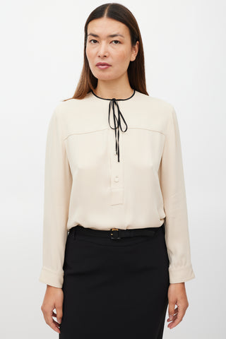 Gucci Beige Silk Half Button Up Top