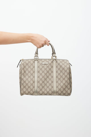 Gucci Grey Joy Boston Monogram Metallic Bag