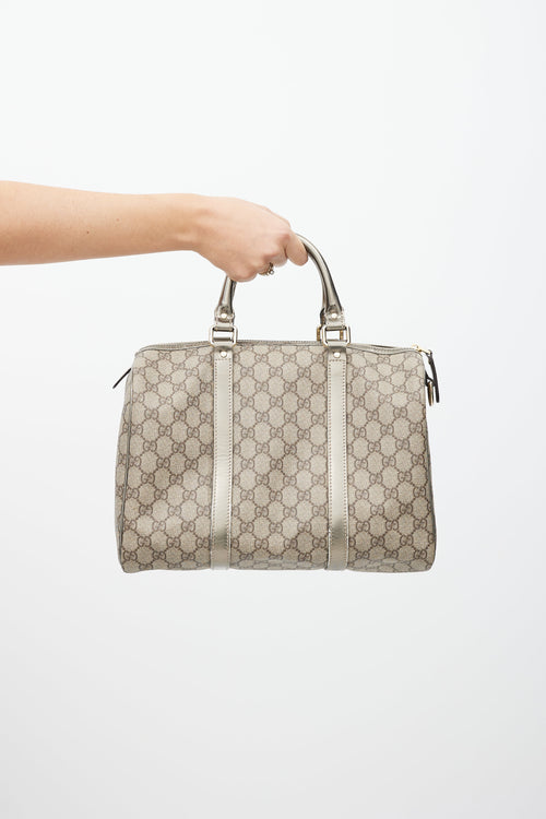 Gucci Grey Joy Boston Monogram Metallic Bag