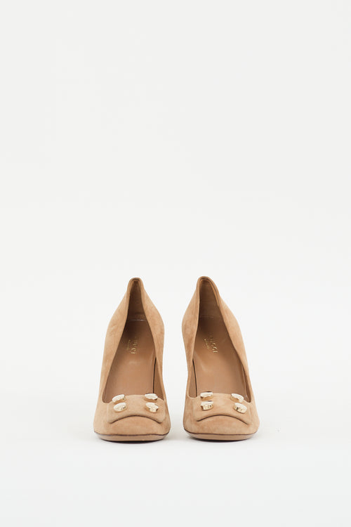 Gucci Beige 
Gold Suede Audrey Pump