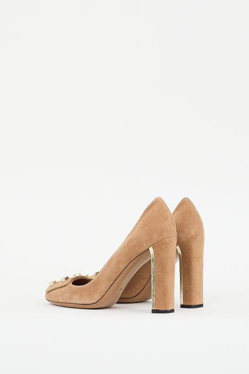 Gucci Beige 
Gold Suede Audrey Pump