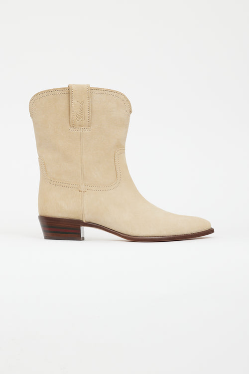 Gucci Beige Suede Western Mid Calf Boot