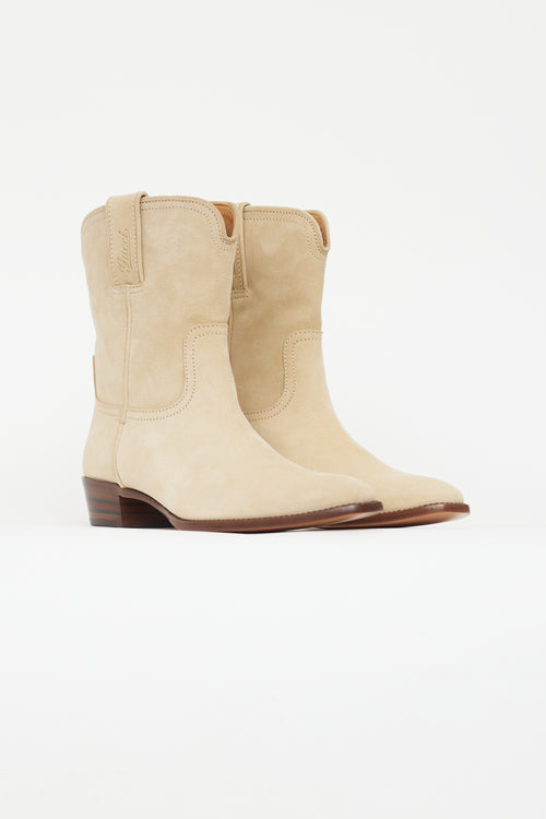 Gucci Beige Suede Western Mid Calf Boot