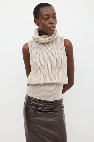 Gucci Beige Wool Knit Turtleneck Vest