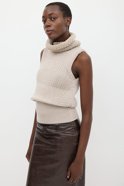 Gucci Beige Wool Knit Turtleneck Vest