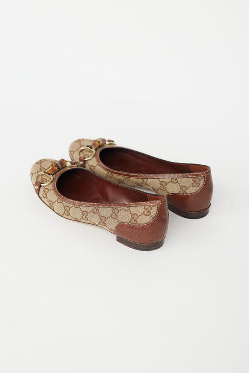 Gucci Beige GG Supreme Monogram Bamboo Flat