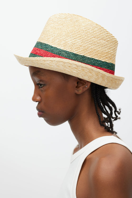 Gucci Beige Green 
Red Straw Web Fedora