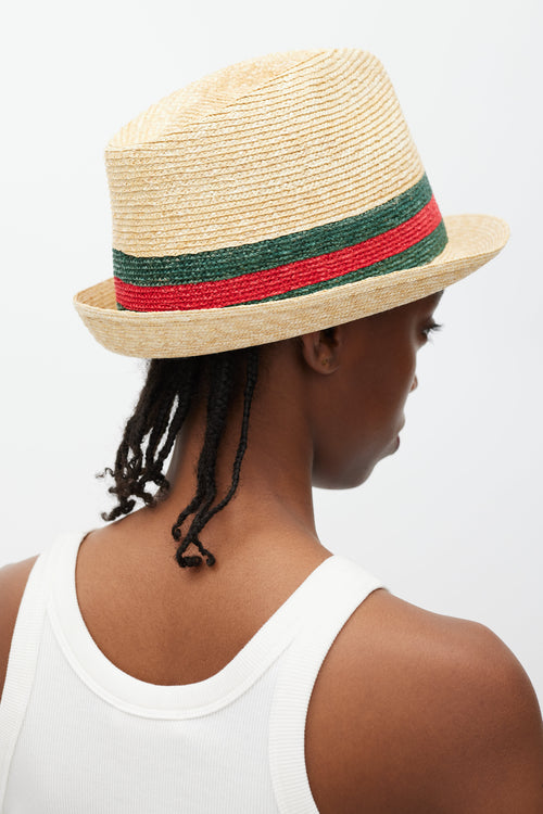 Gucci Beige Green 
Red Straw Web Fedora