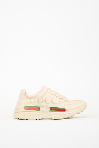 Gucci Beige Leather Rhyton Logo Sneaker