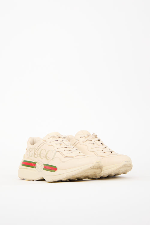 Gucci Beige Leather Rhyton Logo Sneaker