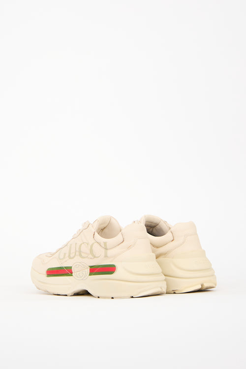 Gucci Beige Leather Rhyton Logo Sneaker