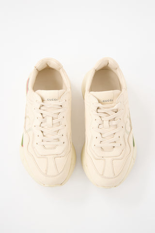 Gucci Beige Leather Rhyton Logo Sneaker