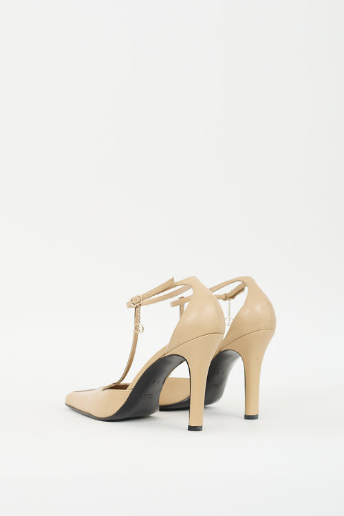 Gucci Beige 
Brown Leather GG T-Strap Pump