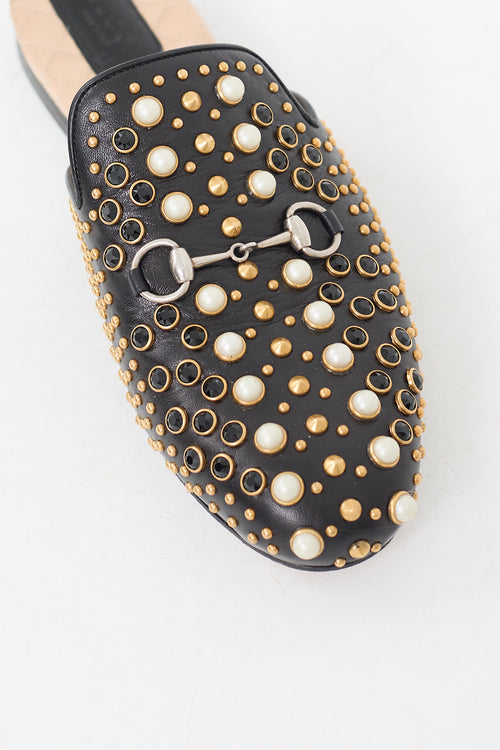 Black 
Multi Studded Leather Princetown Mule