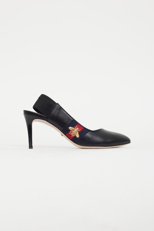 Gucci Black 
Multicolour Sylvie Webbed Elastic Heel