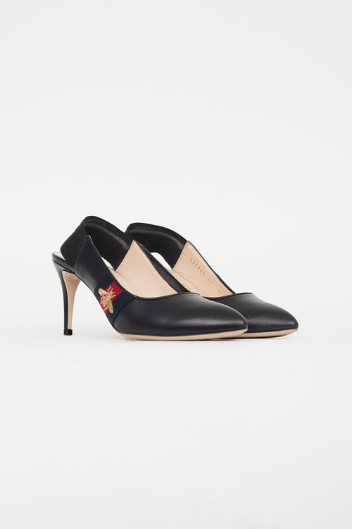 Gucci Black 
Multicolour Sylvie Webbed Elastic Heel