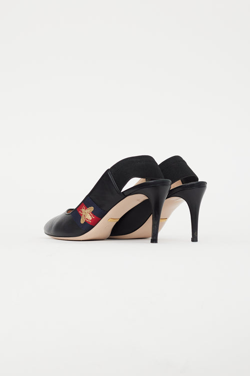 Gucci Black 
Multicolour Sylvie Webbed Elastic Heel