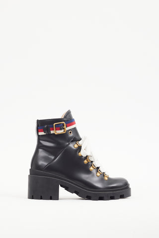 Gucci Black 
Multicolour Leather Sylvie Ankle Boot