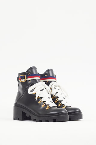 Gucci Black 
Multicolour Leather Sylvie Ankle Boot