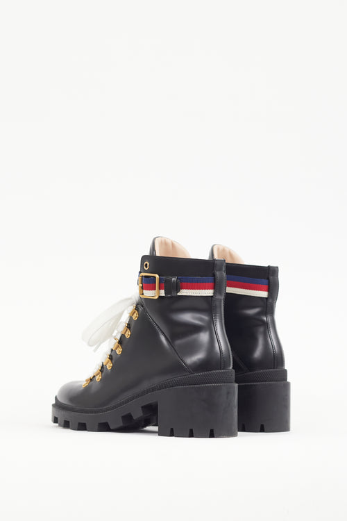 Gucci Black 
Multicolour Leather Sylvie Ankle Boot