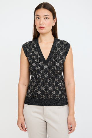 Gucci Black 
Beige Monogram Knit Vest