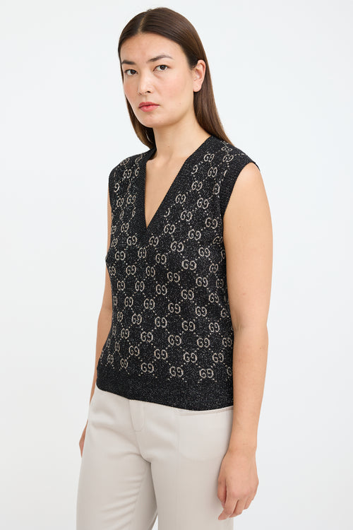 Gucci Black 
Beige Monogram Knit Vest