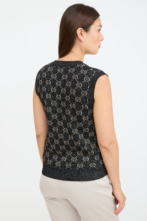 Gucci Black 
Beige Monogram Knit Vest