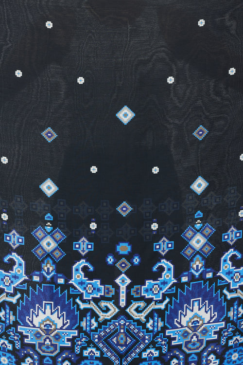 Gucci Black 
Blue Pixel Printed Silk Scarf