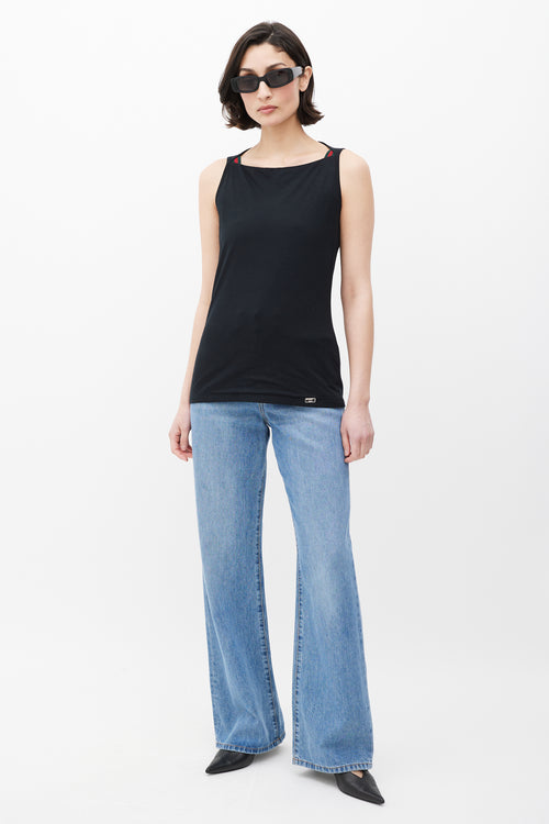 Gucci Black Boatneck Stripe Detail Tank Top