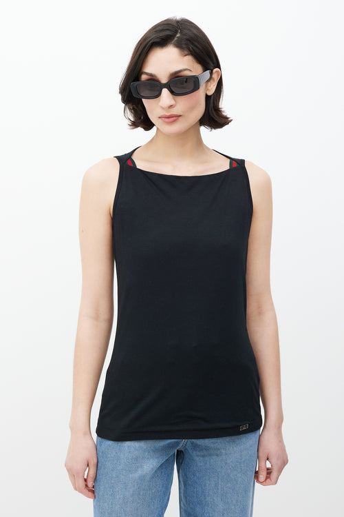 Gucci Black Boatneck Stripe Detail Tank Top