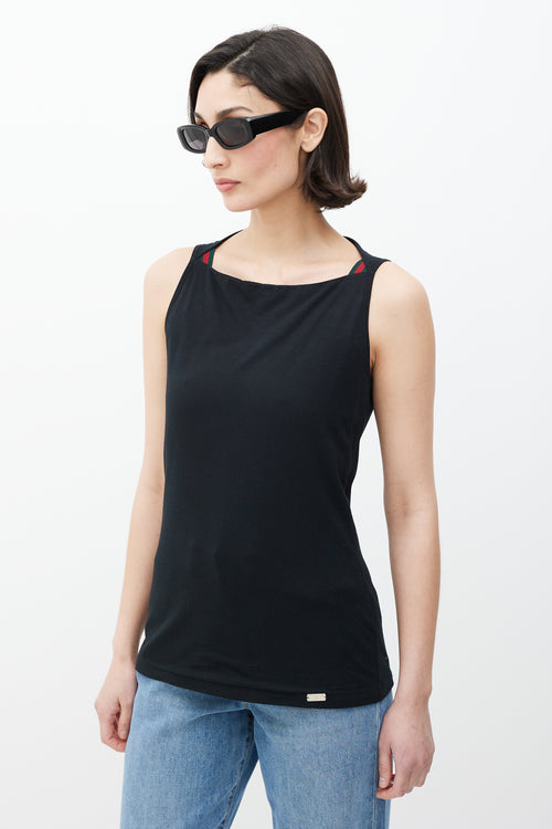 Gucci Black Boatneck Stripe Detail Tank Top