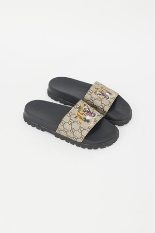 Gucci Black 
Brown GG Supreme Print Slide