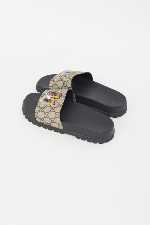 Gucci Black 
Brown GG Supreme Print Slide