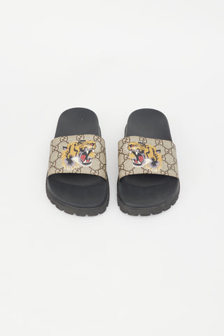 Gucci Black 
Brown GG Supreme Print Slide