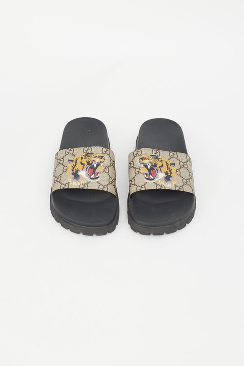 Gucci Black 
Brown GG Supreme Print Slide