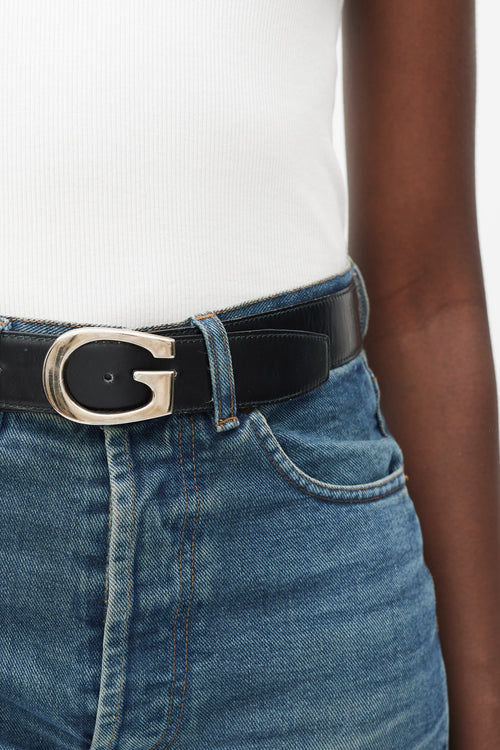 Gucci Black 
Brown Leather Logo Reversible Belt