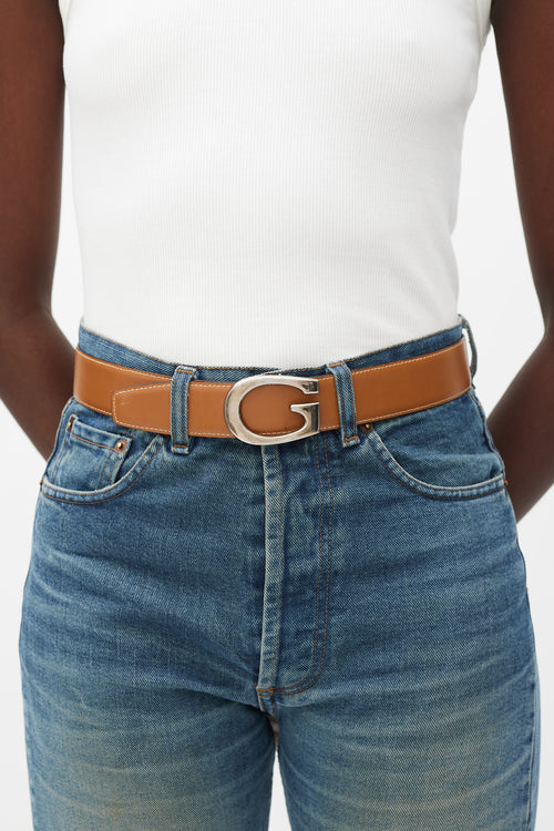 Gucci Black 
Brown Leather Logo Reversible Belt